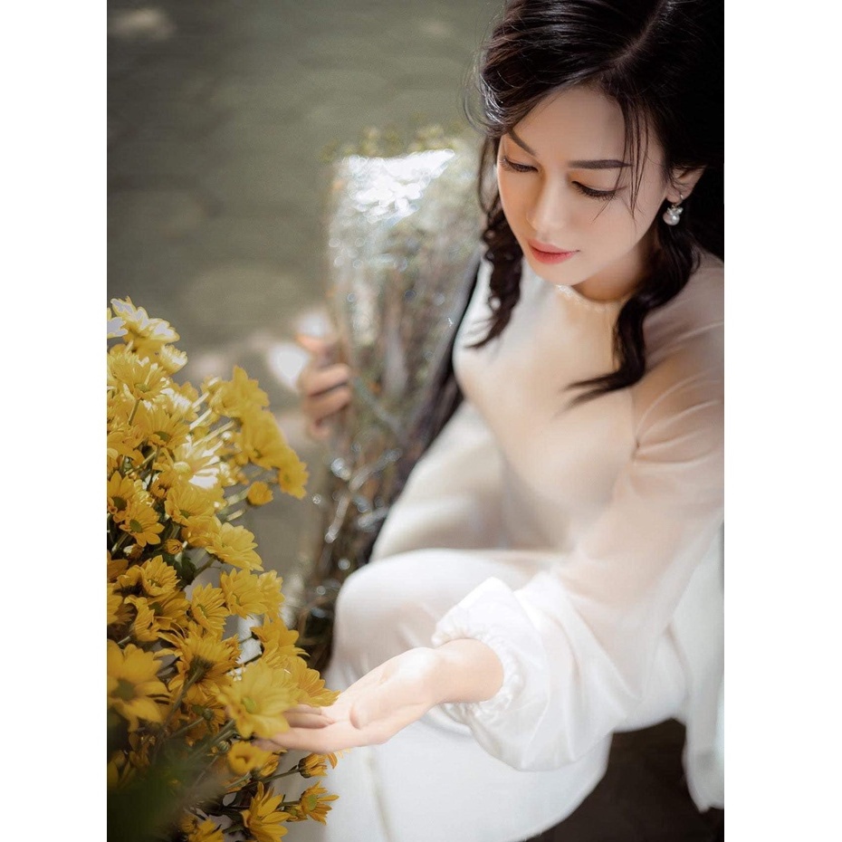 Áo dài may sẵn voon tơ trắng 4 tà thời trang, áo dài thiết kế