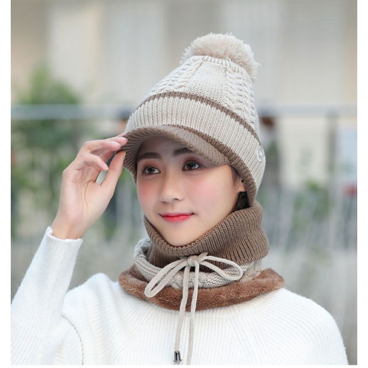 Mũ len nữ nón len giữ ấm lưỡi trai beret tặng kèm khăn len choàng cổ