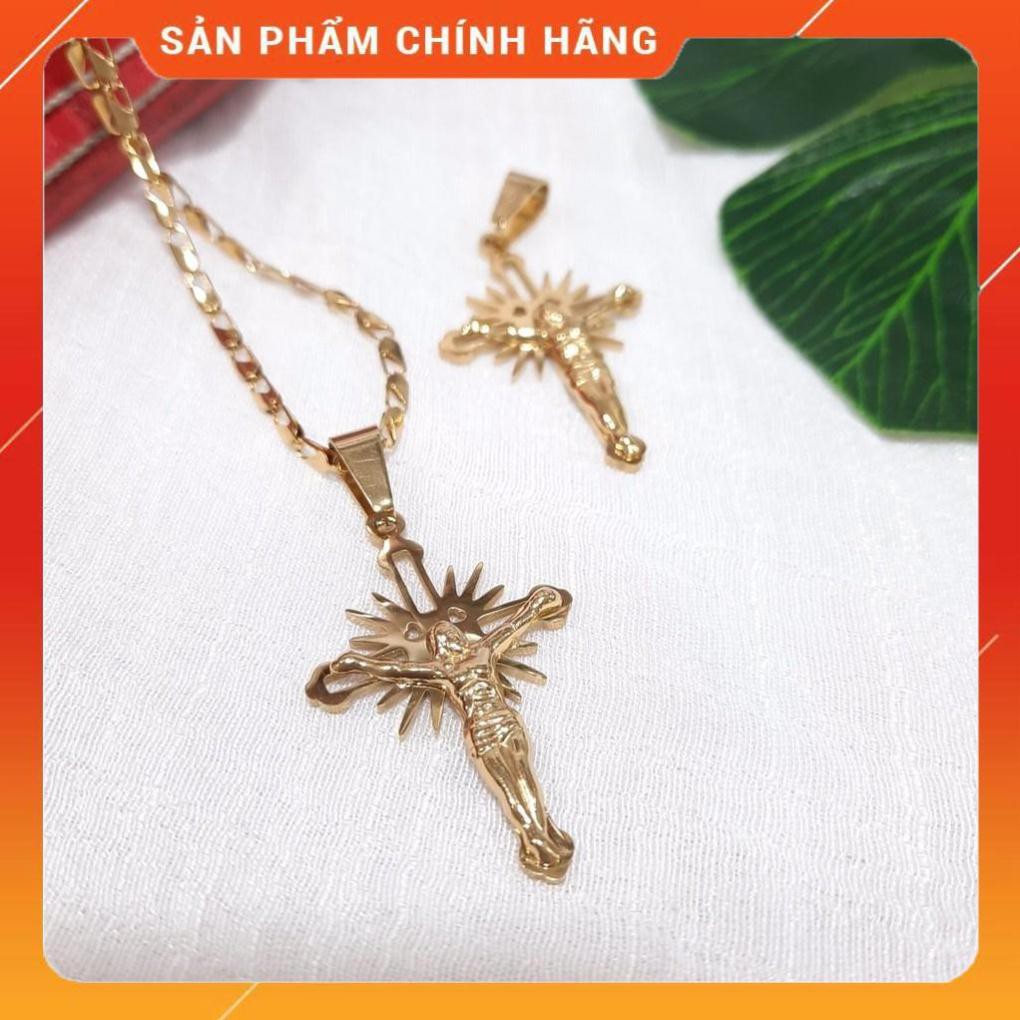 MẶT DÂY CHUYỀN INOX MẠ VÀNG HÌNH THÁNH GIÁ CHÚA GIÊSU THỜI TRANG