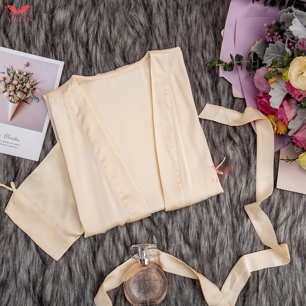 Áo choàng lụa dáng dài tay lửng có dây thắt eo thiết kế Vingo AC11 VNGO | BigBuy360 - bigbuy360.vn