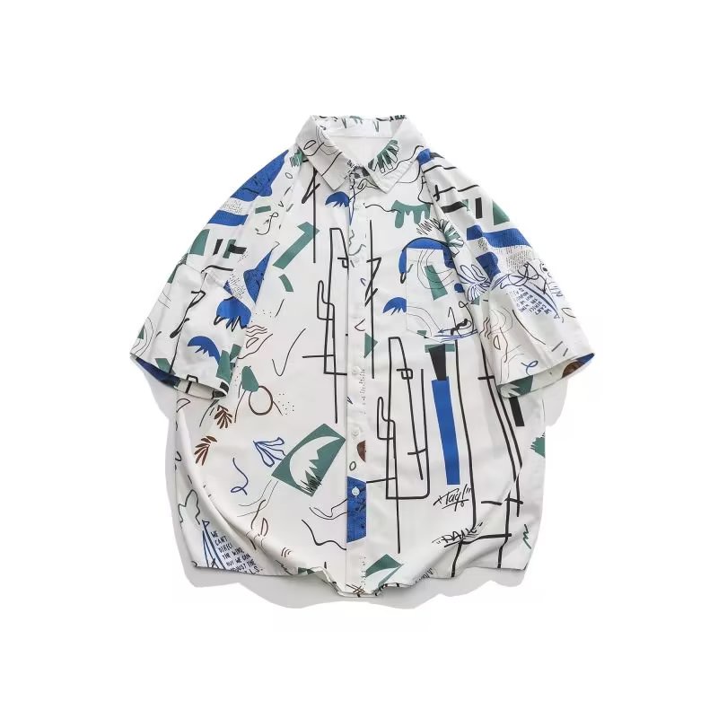 Áo Sơ Mi Mùa Hè Dáng Rộng Tay Ngắn In Hoạ Tiết Graffiti Thời Trang Mùa Hè Mới 2022 Cho Nam
