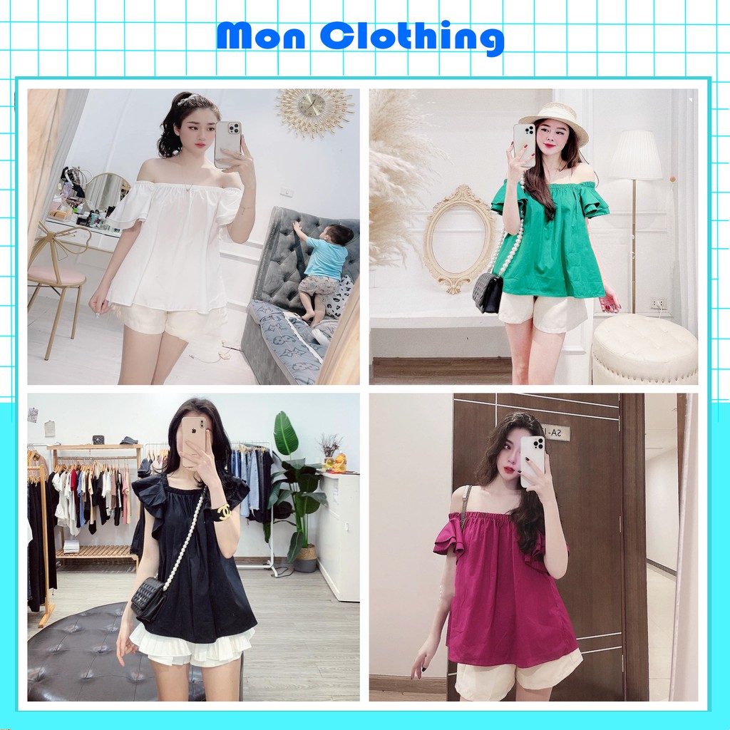 Set Trễ Vai Cánh Tiên Hồng Xanh Mix Quần Tacta Cực Xinh