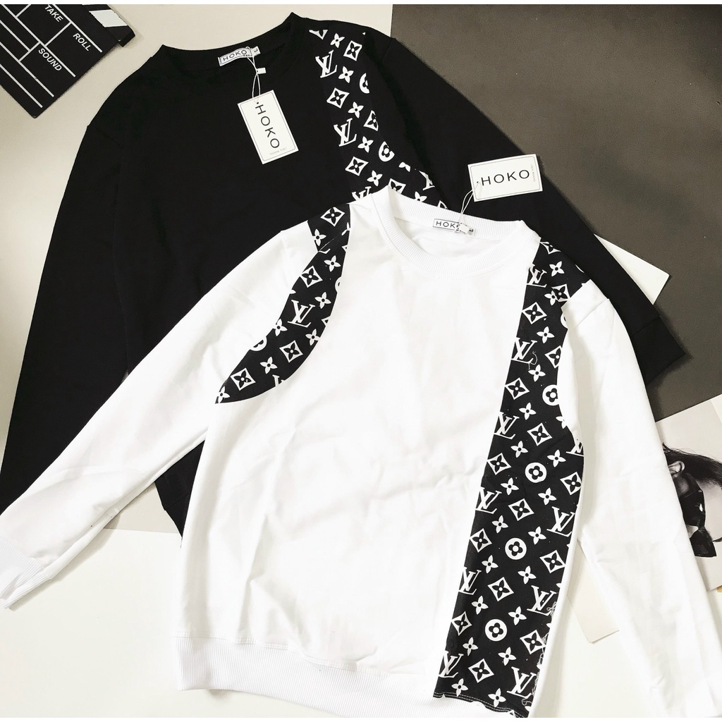 Áo nỉ nam💞𝐅𝐑𝐄𝐄𝐒𝐇𝐈𝐏💞 áo dài tay phối họa tiết LV , Áo thu đông nam kiểu dáng thể thao năng động