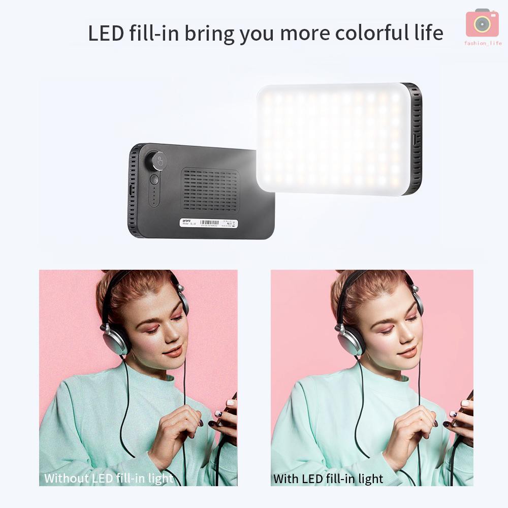 【fash】ORDRO Mini LED Video Light On-Camera Fill Light Photography Lamp Dimmable 2700-6500K CRI 95+ Built-in 2000mAh Battery with Cold Shoe Mount Adapter USB Charging Cable for Canon Nikon Sony DSLR Camera