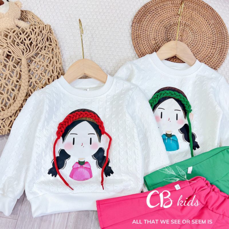 Set váy áo hoạ tiết dễ thương bé gái