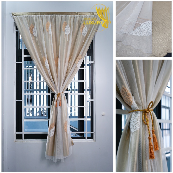 Rèm Cửa Dán Tường Chống Nắng 2 Lớp Voan Họa Tiết, Màn Cửa Trang Trí Decor Phòng Ngủ Không Cần Khoan Tường