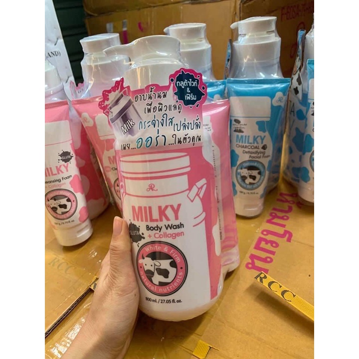 Sữa tắm bò Milky Gluta 800ml - Tặng kèm sữa rửa mặt milky gluta 190g