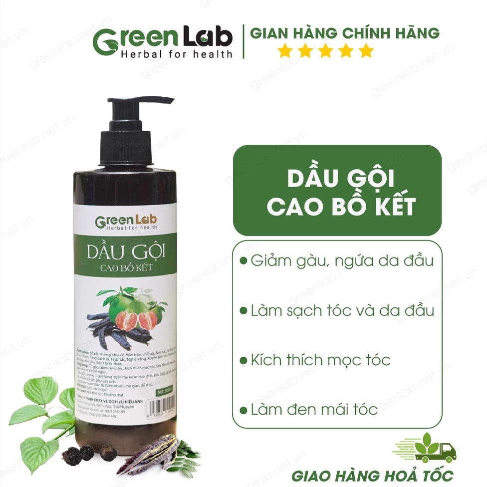 Dầu gội bồ kết cô đặc Greenlab, Dầu gội thảo dược sạch gàu, nấm ngứa, chống, ngăn rụng tóc, mọc tóc