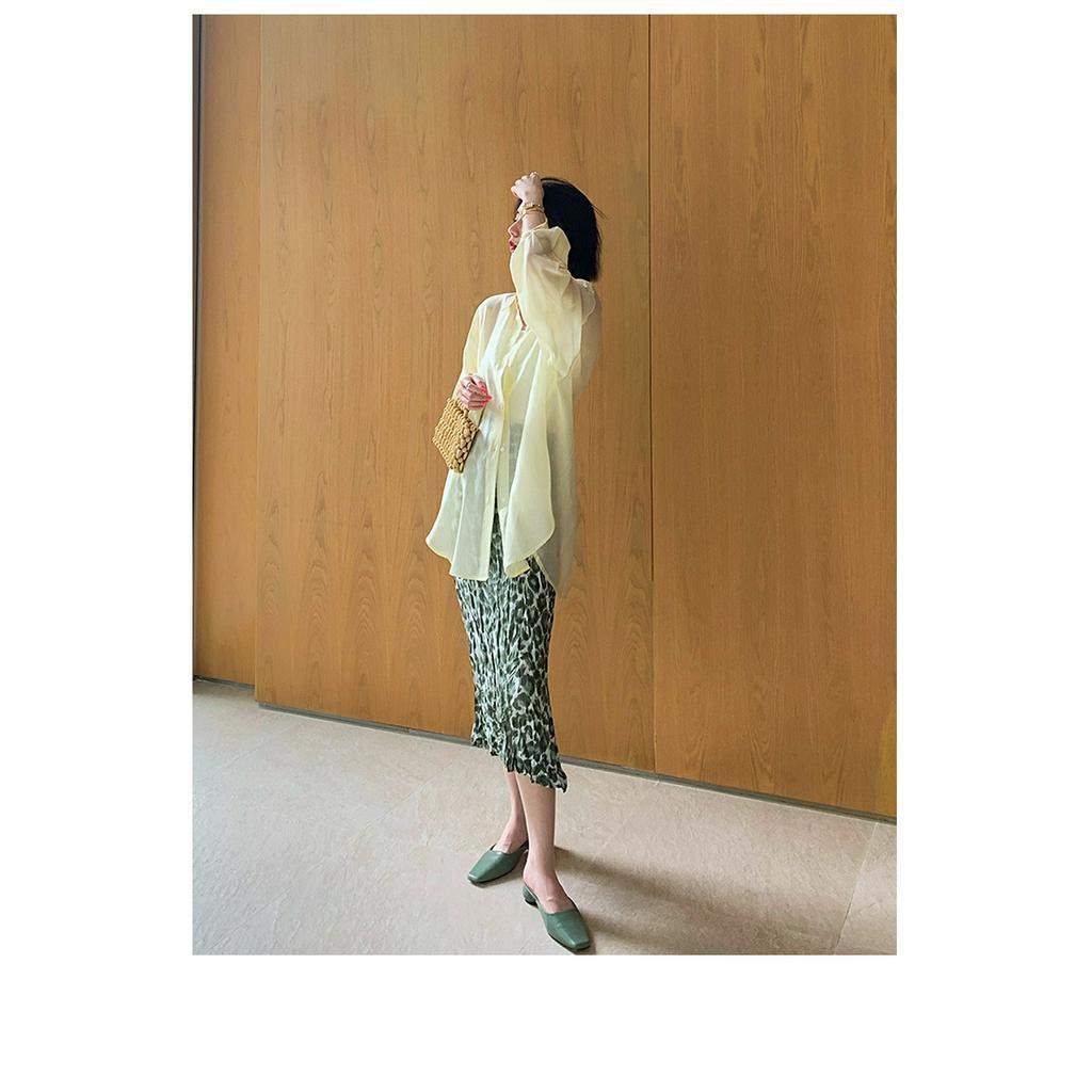 Áo sơ mi tay dài dáng rộng phối dây buộc thời trang quyến rũ cho nữ