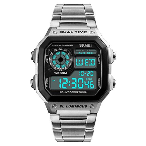 Đồng hồ thể thao điện tử nam Skmei 1335 Digital Watch dây thép không gỉ (Dây trắng mặt đen)