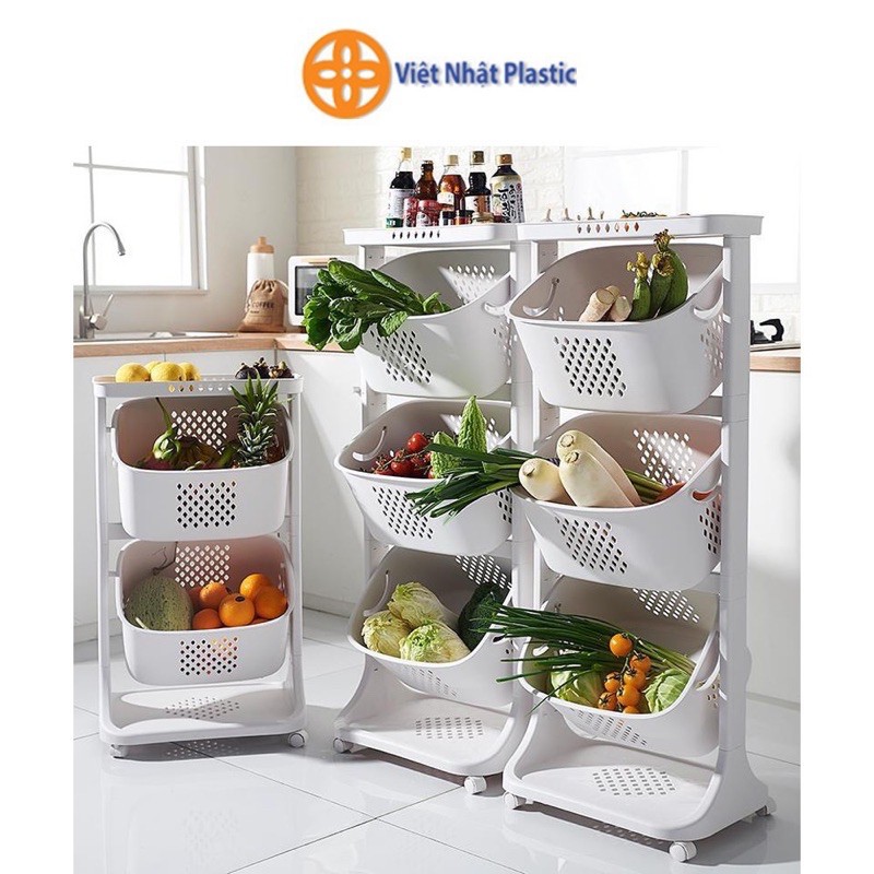 Kệ đựng đồ 3 tầng đa năng 5567, Rổ đựng quần áo 3 tầng có bánh xe nhựa Việt Nhật