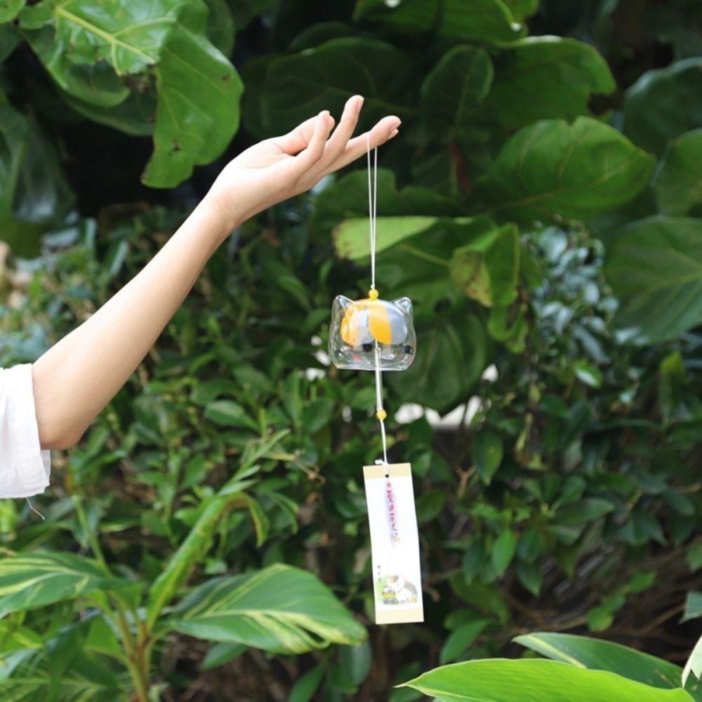 Chuông Gió Trong Suốt Họa Tiết Mèo May Mắn Phong Cách Nhật Bản