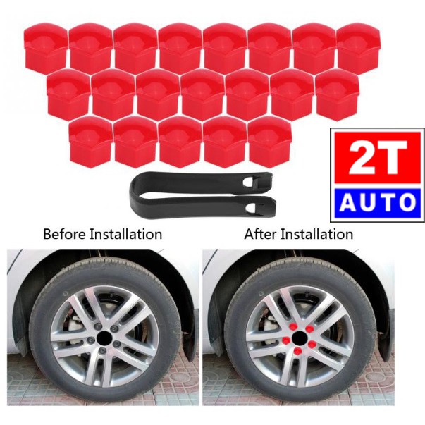Bộ 20 nắp chụp che ốc bảo vệ ốc lazang la zăng vành mâm cỡ 17mm cho xe hơi ô tô- MÀU ĐỎ:   SKU:302