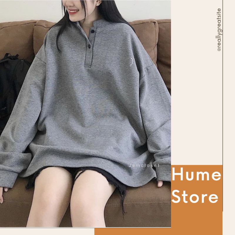 Áo Nỉ Bông Cổ Tàu Sweater Unisex Cúc Cài 2 Màu (có hình thật)