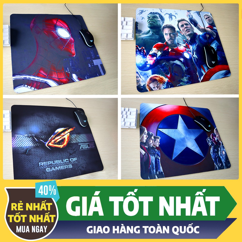 Lót Chuột Hình QcK Size 45 x 40 cm Classic - Avenger - SpiderMan - Roglogo - Captian America ( New 100% )