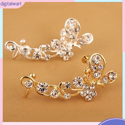 Khuyên Tai Kim Loại Hình Hoa Và Bướm Đính Đá Phong Cách Retro Cho Nữ