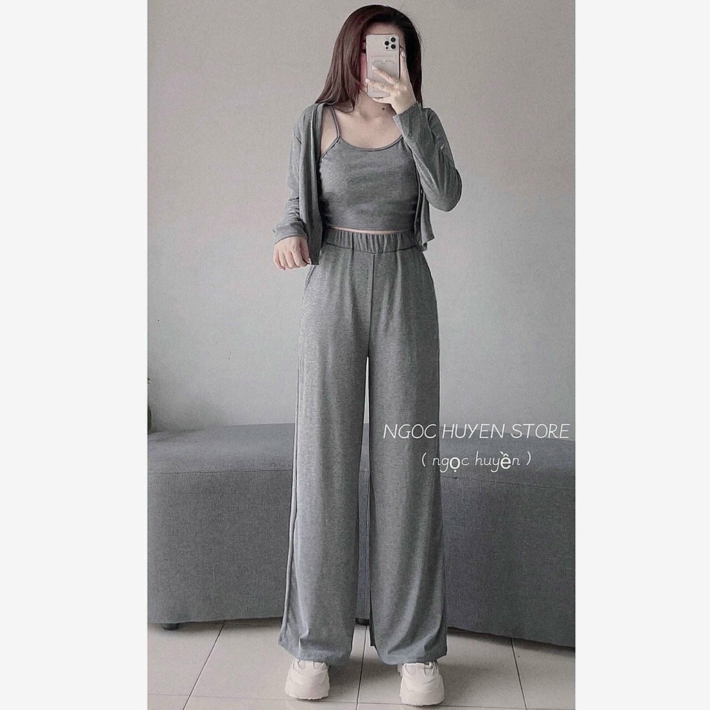 Sét bộ nữ 3 món áo len áo choàng phối quần suông thụng kèm áo 2 dây xinh xắn thời trang nữ cho nàng đi chơi, dạo phố