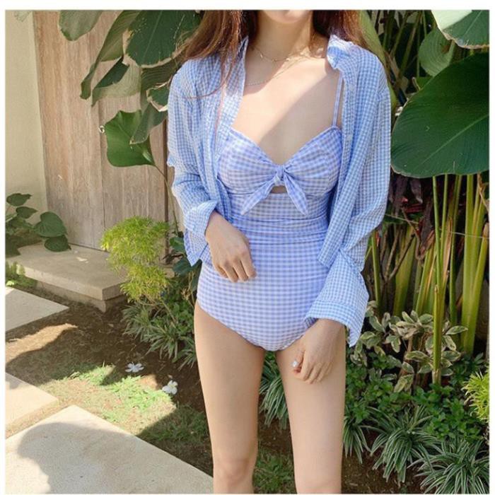 sét bikini kẻ liền mảnh nơ ngực, kèm áo choàng | BigBuy360 - bigbuy360.vn