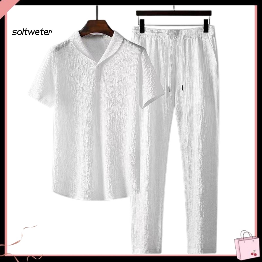 Bộ áo sơ mi + quần dài dáng rộng thấm hút mồ hôi thời trang mùa hè cho nam