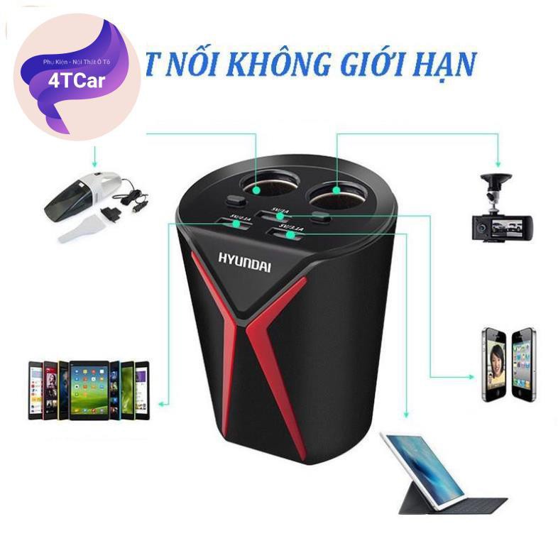 Cốc chia sạc Hyundai HY-18 chất lượng cao (2 tẩu tròn 3 USB)