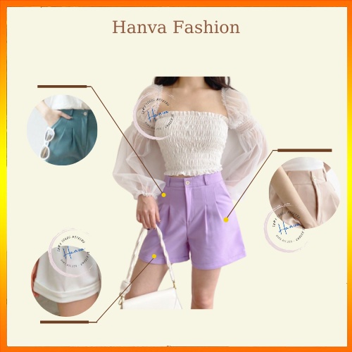 Quần Đùi Nữ Gập Gấu Ống Rộng Chất Vitex Cao Cấp Co Giãn Nhẹ Lưng Cao Hanva