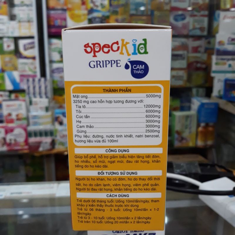 SPECKID Grippe hộp 20 ống giúp giảm ho,khản tiếng