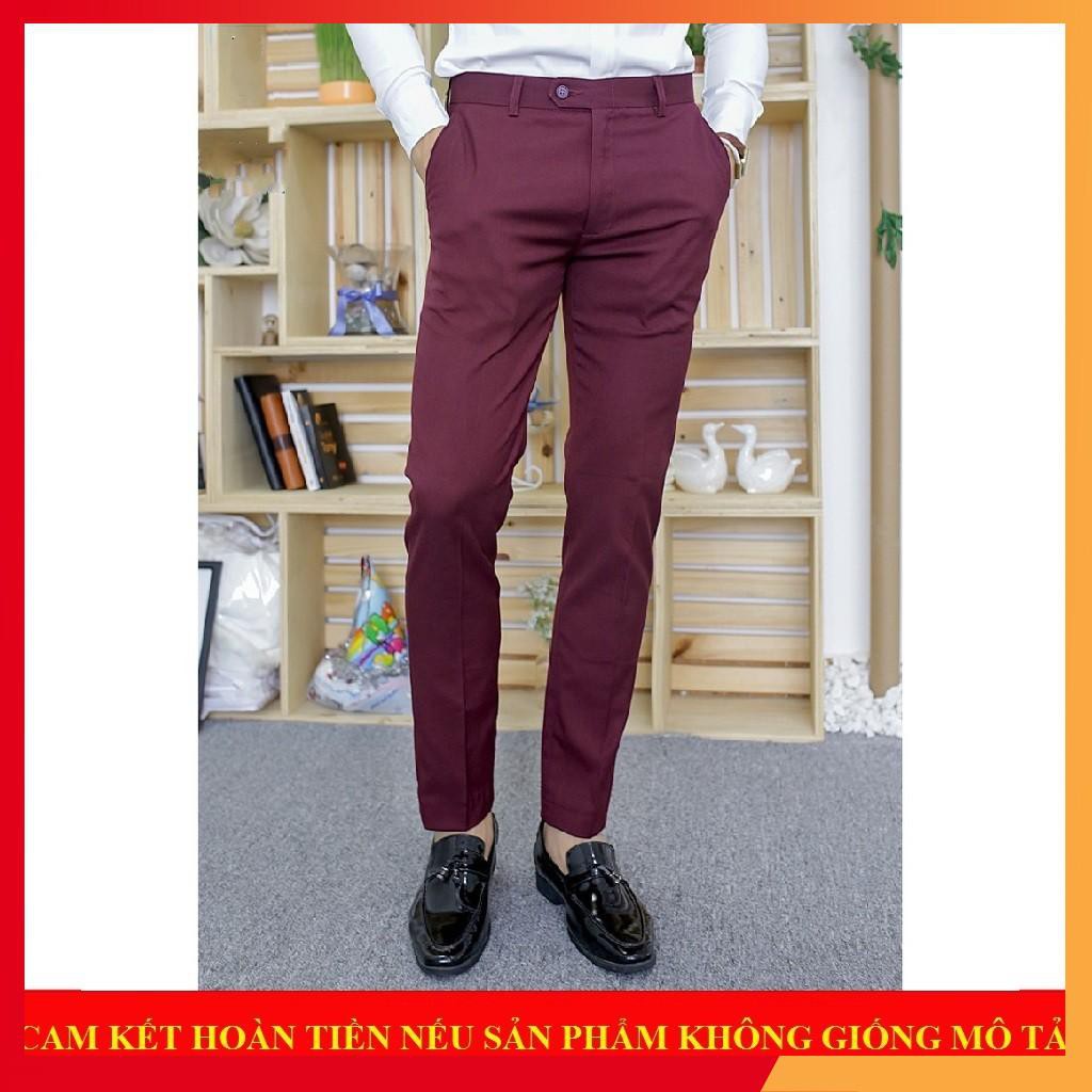Quần tây nam màu đỏ đô ống côn co giãn không nhăn phong cách công sở - Thời trang nam 2019