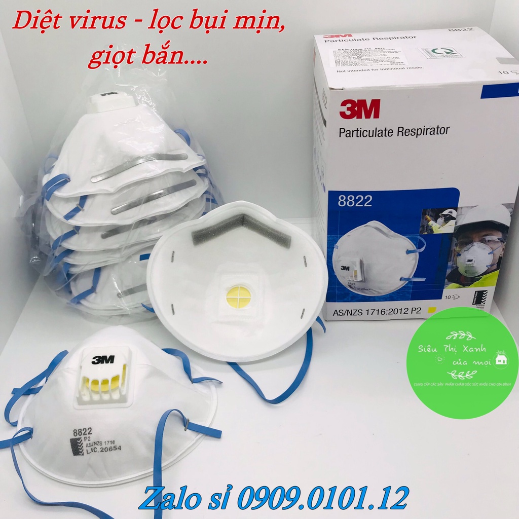 Khẩu trang 3m 8822 có van thở cao cấp hộp 10 cái nhập khẩu Hàn Quốc, n95 chính hãng đạt tiêu chuẩn AS/NZS FFP2