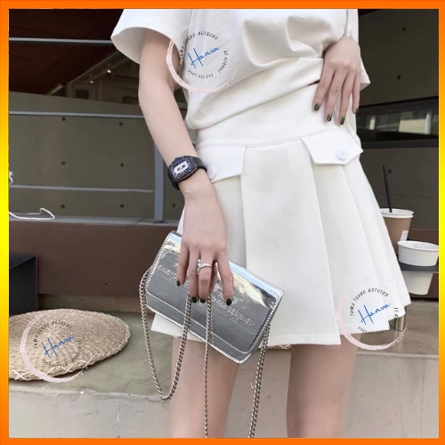 Chân Váy Ngắn Xếp Li Chất KaKi Mềm Cạp Cao Dáng Chữ A Túi Nắp Phía Trước Có Quần Trong Bảo Hộ Hanva