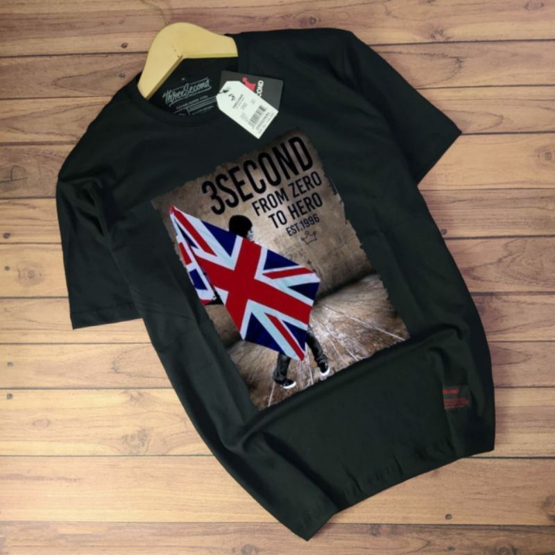 Áo Thun Cotton Tay Ngắn Cổ Tròn In Hình Lá Cờ Anh 3SECOND Thời Trang 30s Cho Nam