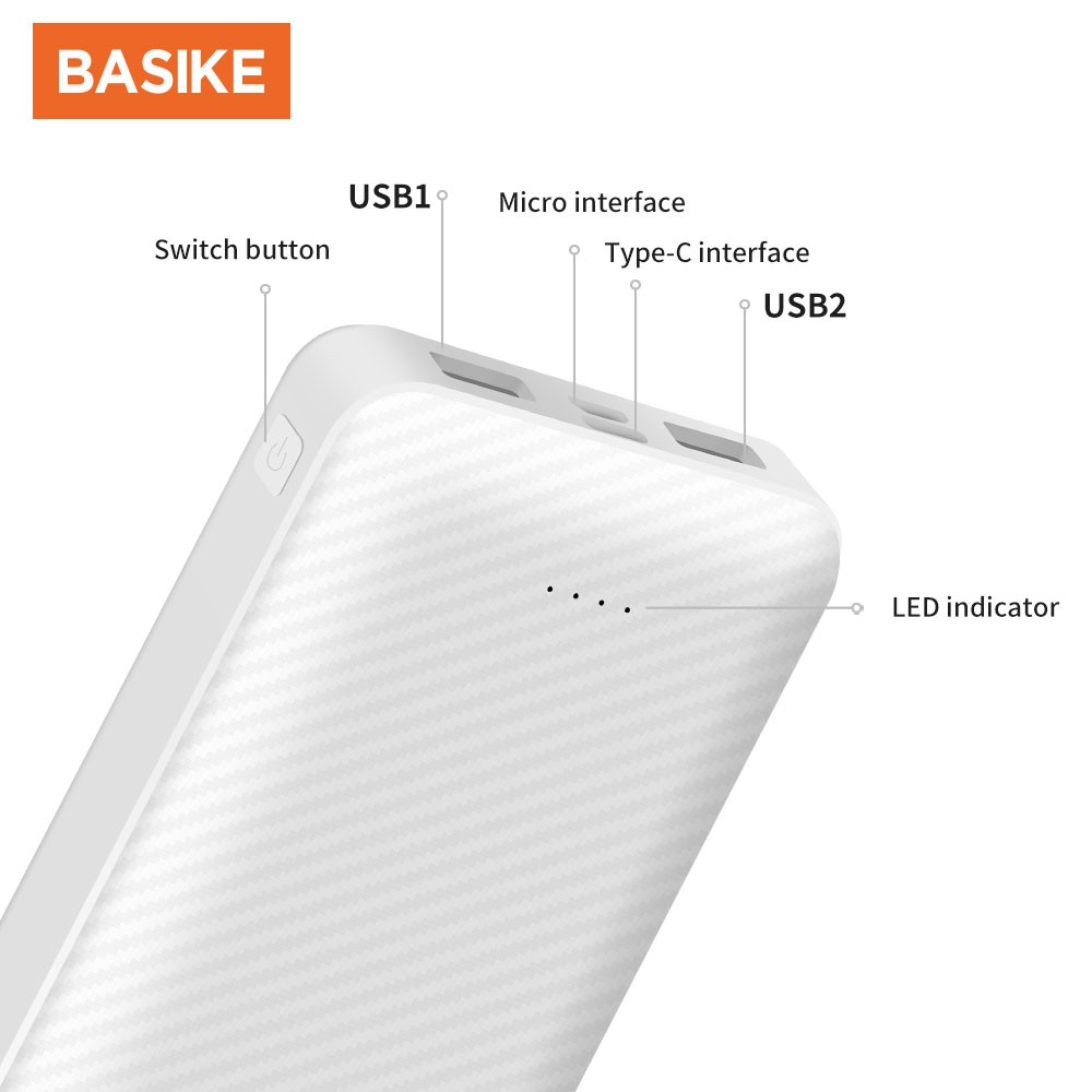 Cục sạc dự phòng BASIKE BSK-PT606 2 cổng USB dung lượng pin 20000mAh tiện dụng