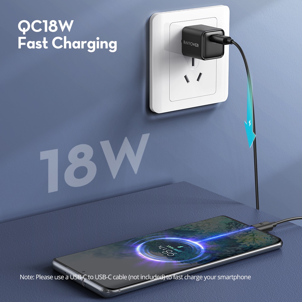 [ KHÔNG HỘP ] Củ sạc nhanh RAVPower RP-PC150 PD 3.0 20W nhỏ gọn - ACSTORE