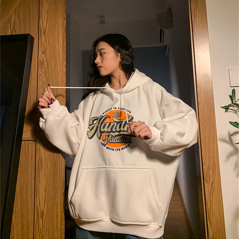 Áo Hoodies Tay Dài Hoạ Tiết Chữ In Thiết Kế Dáng Rộng Thoải Mái