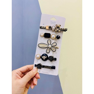 Set kẹp tóc mái thiết kế hình nơ đính đá pha lê màu trắng xinh xắn phong cách Hàn Quốc dành cho nữ
