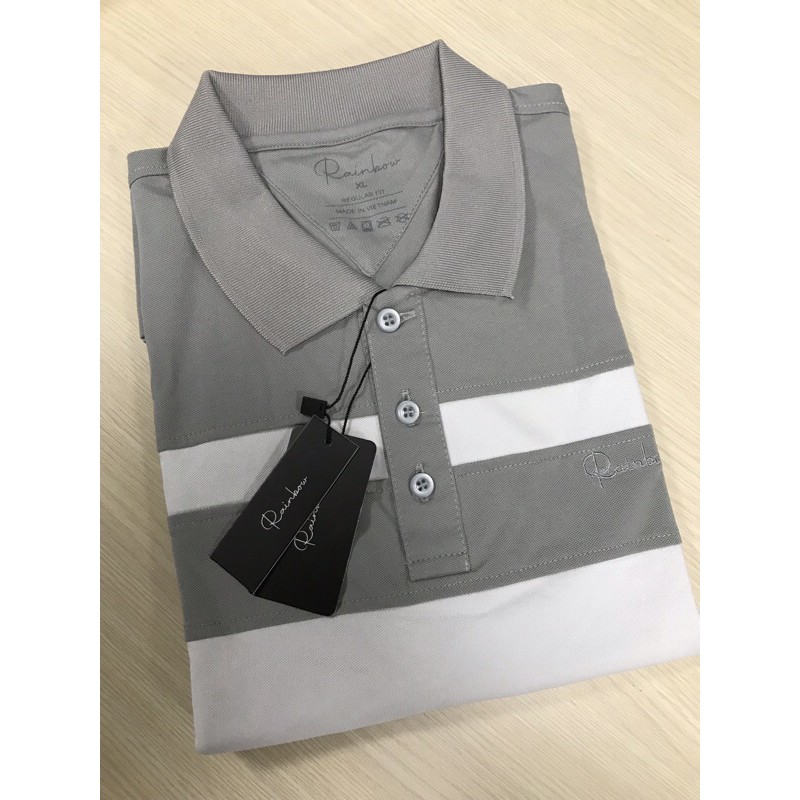 Áo thun có cổ, áo polo cotton chính hãng Rainbow PO003 - Xám phối sọc thân | BigBuy360 - bigbuy360.vn