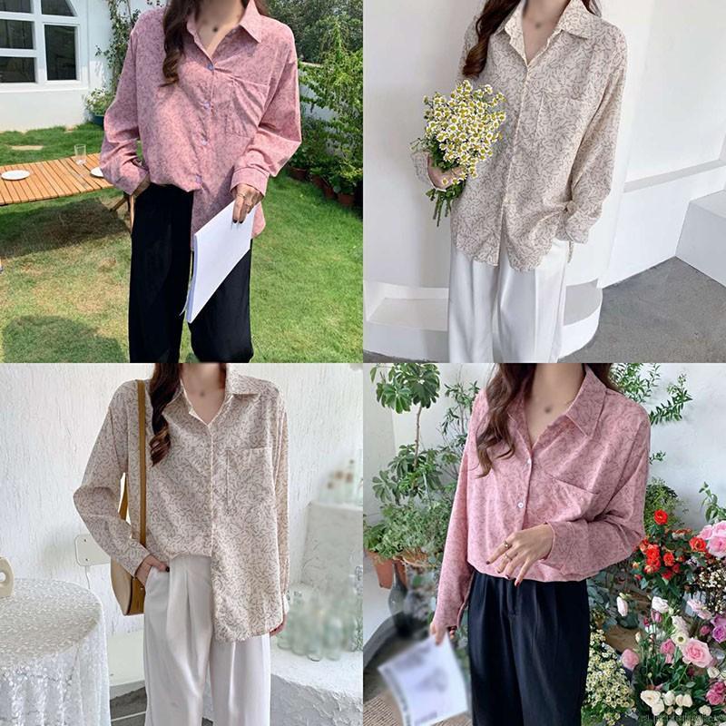 Áo Kiểu Tay Dài Hoạ Tiết Hoa Thiết Kế Dáng Rộng Thoải Mái