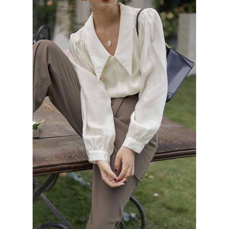 Áo sơ mi tay phồng phong cách retro Pháp thời trang mùa thu cho nữ