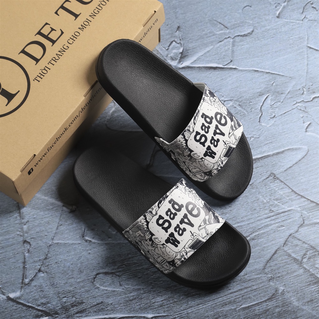 Dép Quai Ngang Unisex DETU DNT4 Đế Đen Quai Trắng