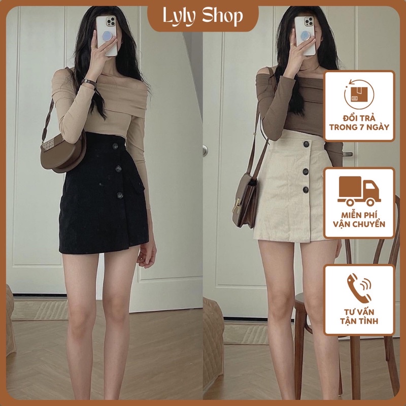 Set áo bẹt vai thun gân kèm chân váy 3 màu