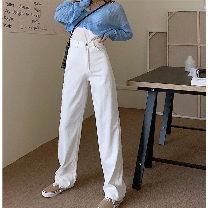 Porozi Quần dài denim  lưng cao dáng rộng phong cách Hàn Quốc thời trang dành cho nữ