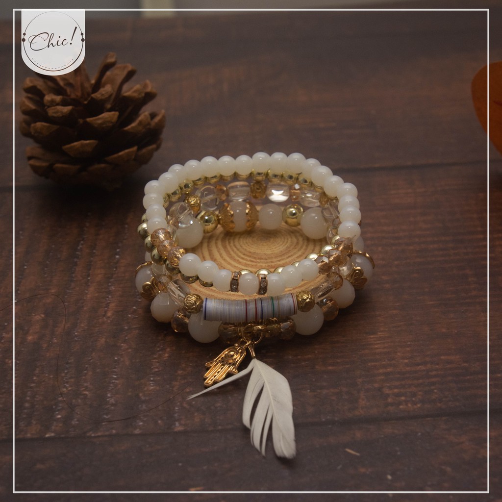 Vòng tay boho đá nhỏ - loại hạt nhựa trắng