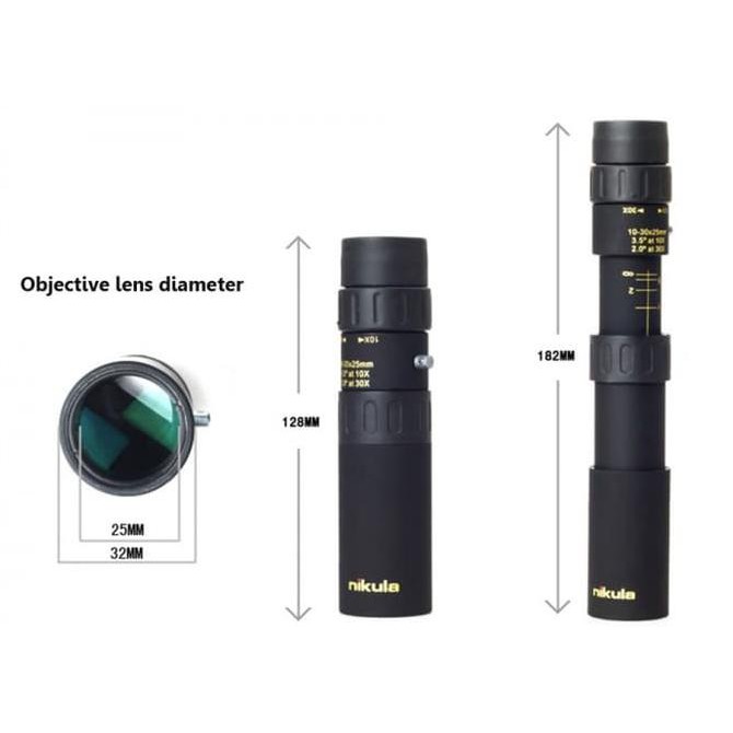 Ống Nhòm Một Mắt Nikula 10-30 X 25 Zoom - Hd Mini Bằng Nhôm