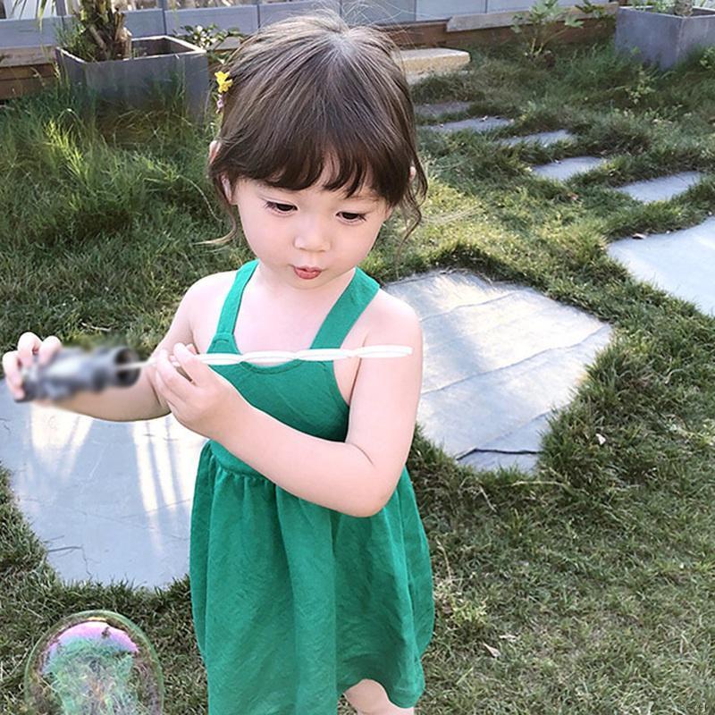Đầm công chúa hai dây màu trơn phong cách Hàn Quốc thời trang mùa hè dễ thương cho bé gái