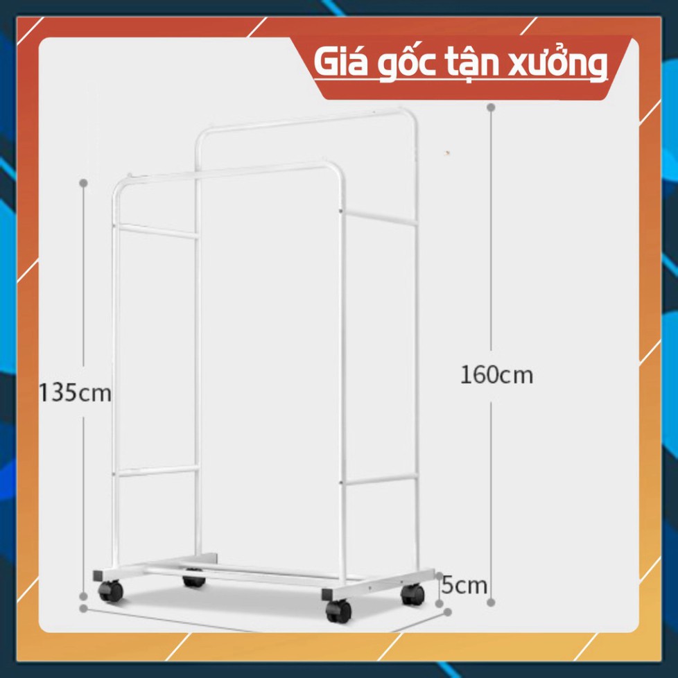 [ sale mùa hè] Giàn giá kệ treo quần áo đa năng giá đôi 3 in 1 có bánh xe 80cm .