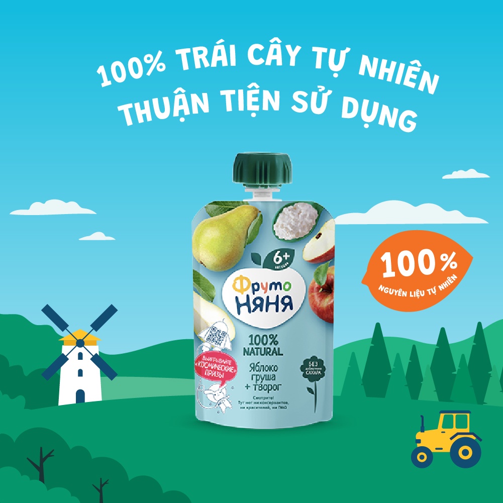 Combo 6 Gói Trái cây nghiền vị táo, lê và phomai tươi Fruto Nyanya 90g/gói