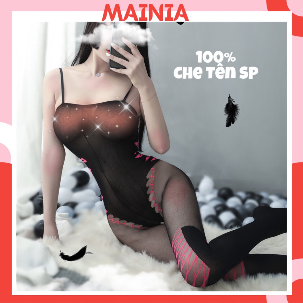 Bộ Đồ Ngủ Liền Thân Body Siêu Co Giãn Hoạ Tiết Trái Tim Hở Đũng Sexy Gợi Cảm Mainia Shop
