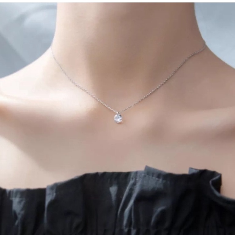 Dây chuyền bạc Dây liền mặt điểm viên đá trắng 8li phong cách đơn giản