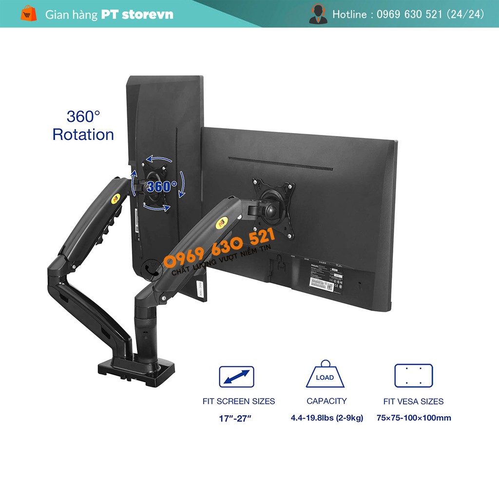 Giá Treo Màn Hình - Giá Treo 2 Màn Hình - Model : F160 17-30 Inch - Phiên Bản Mới 2021