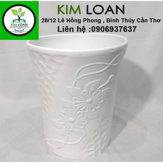 Combo 2 chậu nhựa ống tròn trắng bông đá giả sứ 22x24cm