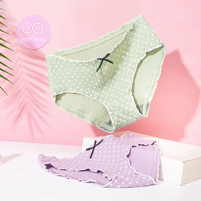 Quần lót nữ cotton chấm bi viền bèo nhún  HEYPANG phối ren nơ ngọt ngào chất liệu cao cấp co dãn VN038